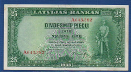 LATVIA - P.21 – 25 Latu 1938 AXF, S/n A643,382 - Lettonie