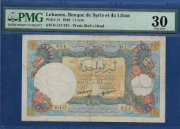 LEBANON - P.15 –  1 Livre 1939 VF / PMG30,  S/n B.157 024 - Liban