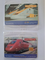 CANADA  2 CARDS TELUS TRAIN ZUG EUROSTAR THALYS 1$ NSB MINT BLISTER 500EX RARE - Trains