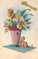 FETES - Bonne Année - Fleurs - Chaton - Carte Postale Ancienne - Nouvel An