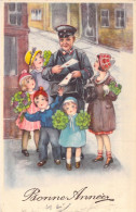 FETES - Bonne Année - Enfants - Facteur - Lettres - Carte Postale Ancienne - Nouvel An