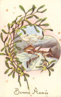 FETES - Bonne Année - Fleurs - Neige - Village Enneigé - Cœur - Carte Postale Ancienne - Nouvel An