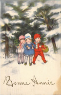 FETES - Bonne Année - Neige - Enfants - Arbres - Carte Postale Ancienne - Nouvel An