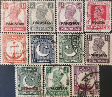 A) 1947-48, PAKISTAN, INDIA STAMPS WITH OVERCOVER ¨PAKISTAN¨, JUSTICE STAMPS, CRESCENT AND STAR WITH CANCELLATIONS, USED - Pakistan