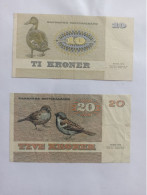 Lot Billets Danemark 10 Kroner  1972 (15€)    Et De 20 Kroner 1972  (15€) - Dinamarca