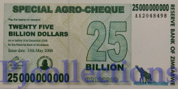 ZIMBABWE 25 BILLION DOLLARS 2008 PICK 62 UNC PREFIX "AA" - Zimbabwe