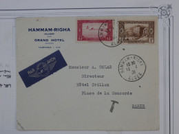 BR20 ALGERIE  BELLE LETTRE 1938  PAR AVION GRAND  H. HAMMAM RIGHA  A PARIS .COLLECTION HOTEL CRILLON++++AFF. PLAISANT+ - Storia Postale