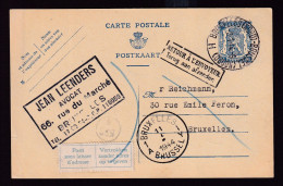 209/39 - Entier Postal Petit Sceau BRUXELLES Nord 1944 En Ville - Etiquette Parti Sans Laisser D'adresse , Retour - Postkarten 1934-1951