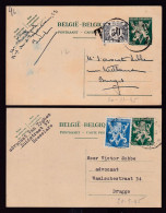 210/39 - Entier Postal Lion V ROESELARE Et GENT 1945 Vers Advocaat Sabbe Te BRUGGE - 1 Carte Taxée 50 C à BRUGES - Postcards 1934-1951