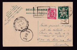 212/39 - Moins 10 % - Entier Postal Lion V + TP Petit Sceau ANTWERPEN 1946 Vers Bruxelles - Postkarten 1934-1951