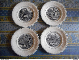 LOT DE 4 ASSIETTE PARLANTE THEME LA CHASSE RENARD CERF FAISAN CHEVREUIL - Sarreguemines (FRA)