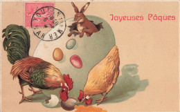 Joyeuses Pâques * CPA Illustrateur Gaufrée Embossed * Easter Greetings * 1907 * Lapin Rabbit Coq Poule Oeufs - Easter