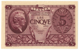 5 LIRE BIGLIETTO DI STATO ATENA LUOGOTENENZA UMBERTO VENTURA 23/11/1944 QFDS - Sonstige