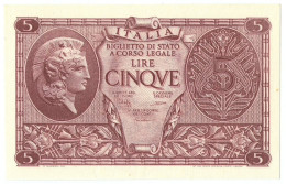 5 LIRE BIGLIETTO STATO ATENA LUOGOTENENZA UMBERTO CAVALLARO 23/11/1944 FDS-/FDS - Sonstige