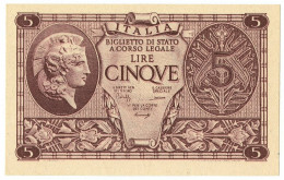 5 LIRE BIGLIETTO DI STATO ATENA LUOGOTENENZA UMBERTO BOLAFFI 23/11/1944 QFDS - Sonstige