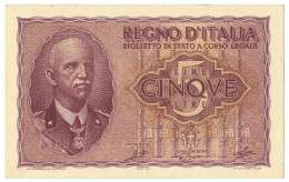 5 LIRE BIGLIETTO DI STATO VITTORIO EMANUELE III FASCIO 1944 XXII QFDS - Otros