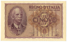 5 LIRE BIGLIETTO DI STATO VITTORIO EMANUELE III FASCIO 1940 XVIII QFDS - Regno D'Italia – Other