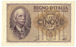 5 LIRE BIGLIETTO DI STATO VITTORIO EMANUELE III FASCIO 1940 XVIII QFDS - Regno D'Italia - Altri