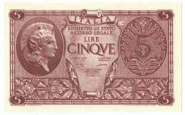 5 LIRE BIGLIETTO STATO ATENA LUOGOTENENZA UMBERTO CAVALLARO 23/11/1944 FDS - Regno D'Italia - Altri