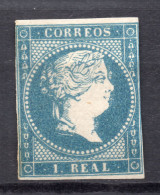 ESPAÑA 1855 ISABEL II - EDIFIL Nº 49 (1 REAL AZUL) SIN FILIGRANA - NUEVO SIN GOMA - Unused Stamps
