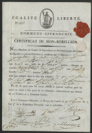 1794 CERTIFICAT DE NON REBELLION DU COMITE REVOLUTIONNAIRE DE SURVEILLANCE DU CANTON DE L'EGALITE (FEDERATION) DE LYON - Historische Documenten