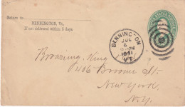 ETATS UNIS ENTIER POSTAL DE BENNINGTON 1891 - ...-1900