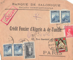 TURQUIE. LETTRE. DEVANT. BANQUE DE SALONIQUE. GALATA. RECOMMANDE POUR PARIS - Lettres & Documents