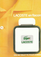 PUBLICITE DE 1989 EAU DE TOILETTE POUR HOMME LACOSTE - Other & Unclassified