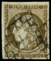 Obl. N°1c 10c Bistre Verdâtre Foncé, Signé Thiaude - TB - 1849-1850 Cérès