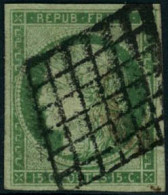Obl. N°2 15c Vert, Signé JF Brun + A Brun - TB - 1849-1850 Ceres