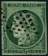 Obl. N°2 15c Vert, Marge Courte En Bas - B - 1849-1850 Cérès