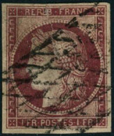 Obl. N°6 1F Carmin, Pelurage Au Verso  - B - 1849-1850 Cérès
