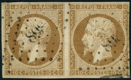 Obl. N°9 10c Bistre, Paire Obl PC, 1 Filet Effleuré Sinon TB - 1852 Louis-Napoléon