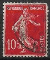 France Semeuse 10c N°138c Rouge écarlate Oblitéré En 1907 - Gebraucht