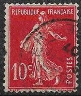 France Semeuse 10c N°138c Rouge écarlate Oblitéré En 1907 - Used Stamps