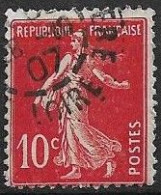 France Semeuse 10c N°138c Rouge écarlate Oblitéré En 1907 - Used Stamps