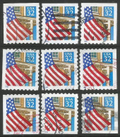 SCARCE !!!  USA 1995 Flag & Porch C.32 Issue P.8½  Cpl Set 9pcs VFU Used From Adhesive Booklet - 1981-...