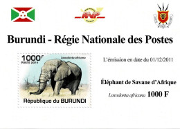 BURUNDI 2011 Mi 2035A AFRICAN SAVANNA ELEPHANT MINT MINIATURE SHEET ** - Blokken & Velletjes