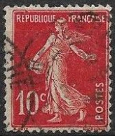 France Semeuse 10c N°138c Rouge écarlate Oblitéré Lyon Perrache - Usati