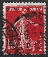 France Semeuse 10c N°138c Rouge écarlate Oblitéré En 1907 - Used Stamps