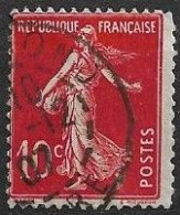 France Semeuse 10c N°138c Rouge écarlate Oblitéré En 1907 - Gebraucht