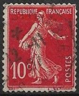 France Semeuse 10c N°138c Rouge écarlate Oblitéré En 1907 (signé) - Used Stamps
