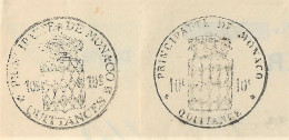 FISCAUX  MONACO  2 Timbres Humides "QUITTANCES " Et "quittance" Sur Recus Credit Foncier De Monaco  Et  Credit Lyonnais - Steuermarken