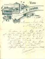 FACTURE.34.CLERMONT L'HERAULT.VINS.J.M.LACOMBE. - Alimentaire