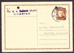SLOVAKIA 1944, Postal Stationery ( EVANGELICAL AND FOLK SCHOOL - DOBSINA ). - Postales