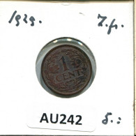 1 CENT 1929 INÉERLANDAIS NETHERLANDS Pièce #AU242.F - 1 Centavos