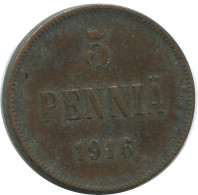 5 PENNIA 1916 FINLAND Coin RUSSIA EMPIRE #AB250.5.U - Finland