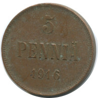 5 PENNIA 1916 FINLAND Coin RUSSIA EMPIRE #AB258.5.U - Finland