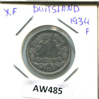 1 REISCHMARK 1934 F GERMANY Coin #AW485.U - 1 Reichsmark