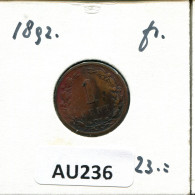 1 CENT 1892 NETHERLANDS Coin #AU236.U - 1 Centavos